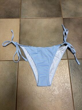 Zaful Light Blue and White Striped Tie-Side Bikini Bottom